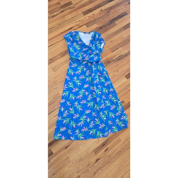 Lands's End Women's Blue Short Sleeve Maxi Dress LG Floral Comfort - Picture 4 of 11